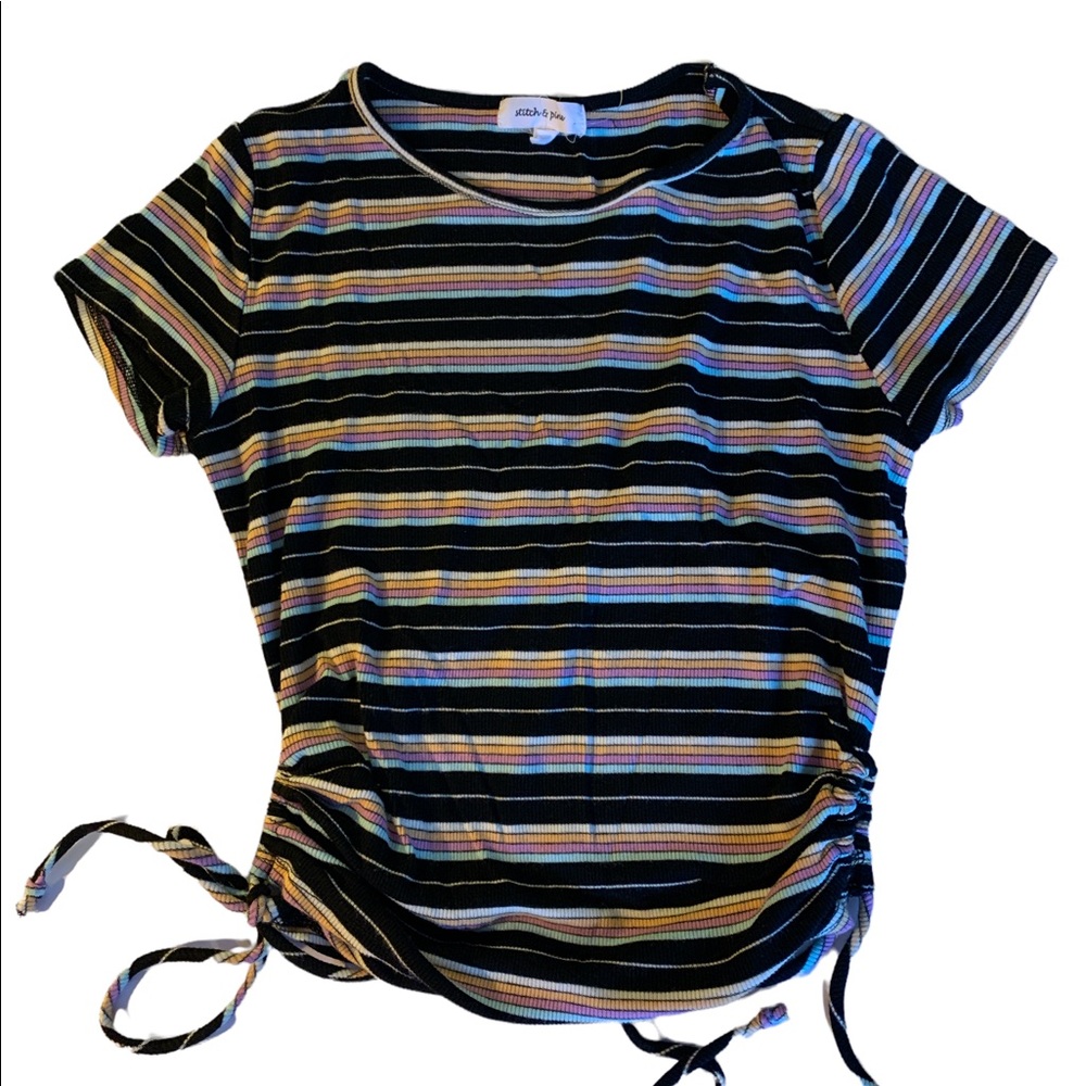 New Stitch & Pine Short Sleeve Black Pink Stripe  Shirt Top Woman’s Size Medium